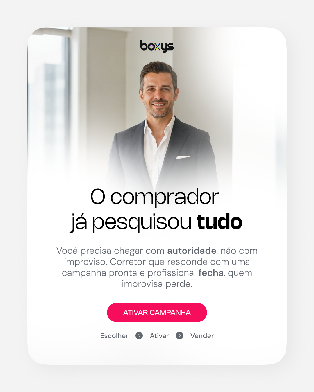 Peca estatica sobre chegar com autoridade diante de um comprador informado